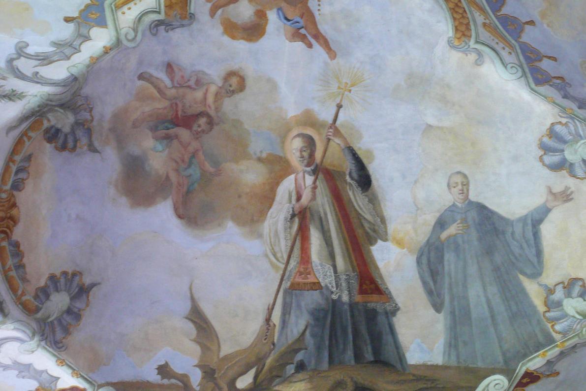 Fresko des heiligen Magnus im Seitenschiff der Kirche von Kloster Schussenried