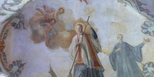 Fresko des heiligen Magnus im Seitenschiff der Kirche von Kloster Schussenried