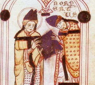 Norbert von Xanten erhält die Regeln vom heiligen Augustinus