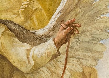 Pater Mohr mit selbst gebastelten Flügeln im Deckengemälde der Bibliothek von Kloster Schussenried