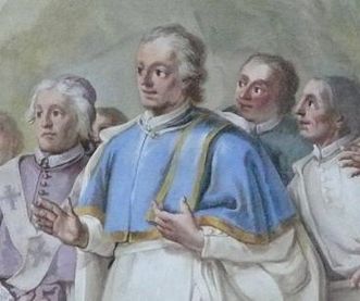 Abt Nikolaus im Deckengemälde des Bibliothekssaals von Kloster Schussenried
