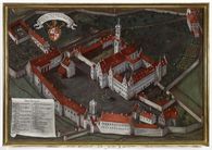 Foto: Staatliche Schlösser und Gärten Baden-Württemberg, Armin Weischer Plan des Klosters auf einem Ölgemälde Kloster Schussenried