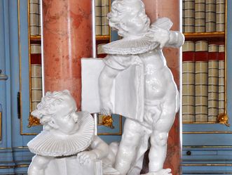 Kloster Schussenried, Detail, Lutheraner und Calvinisten im Bibliothekssaal